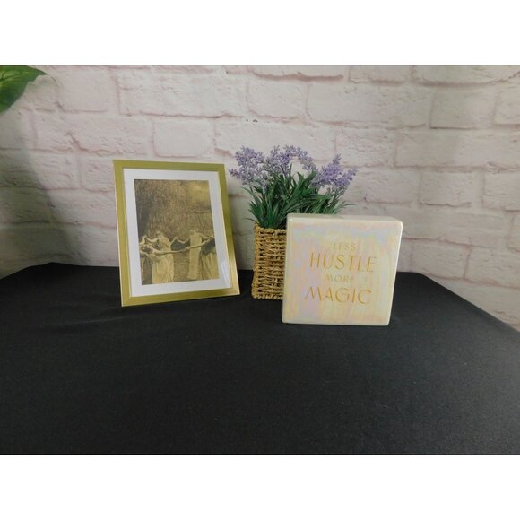 Less Hustle More Magic Ceramic Tabletop Plaque Inspirational Quote 6.5"x6.5"x2.5 - Picture 3 of 11